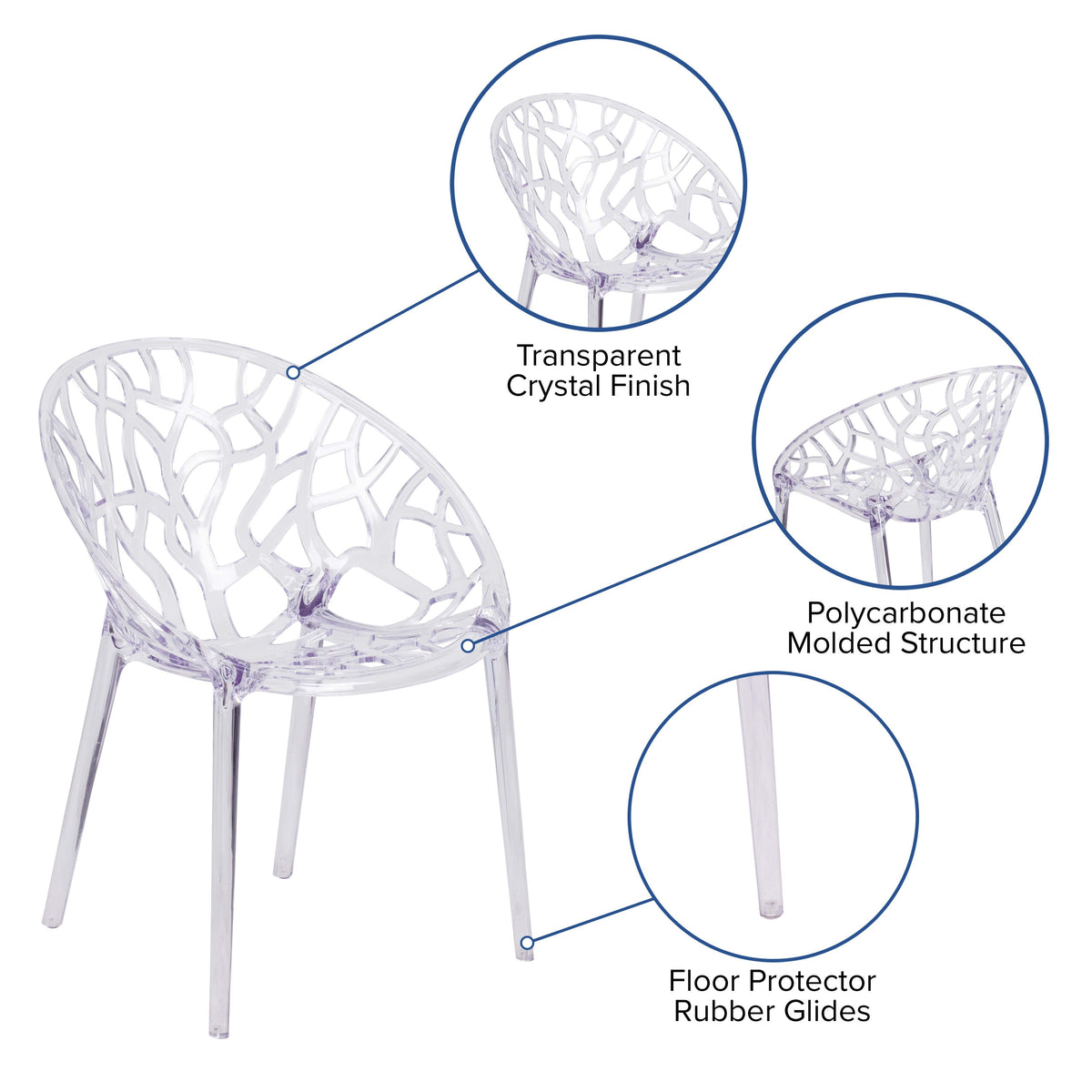 Transparent Oval Shaped Stacking Side Chair with Artistic Pattern Design