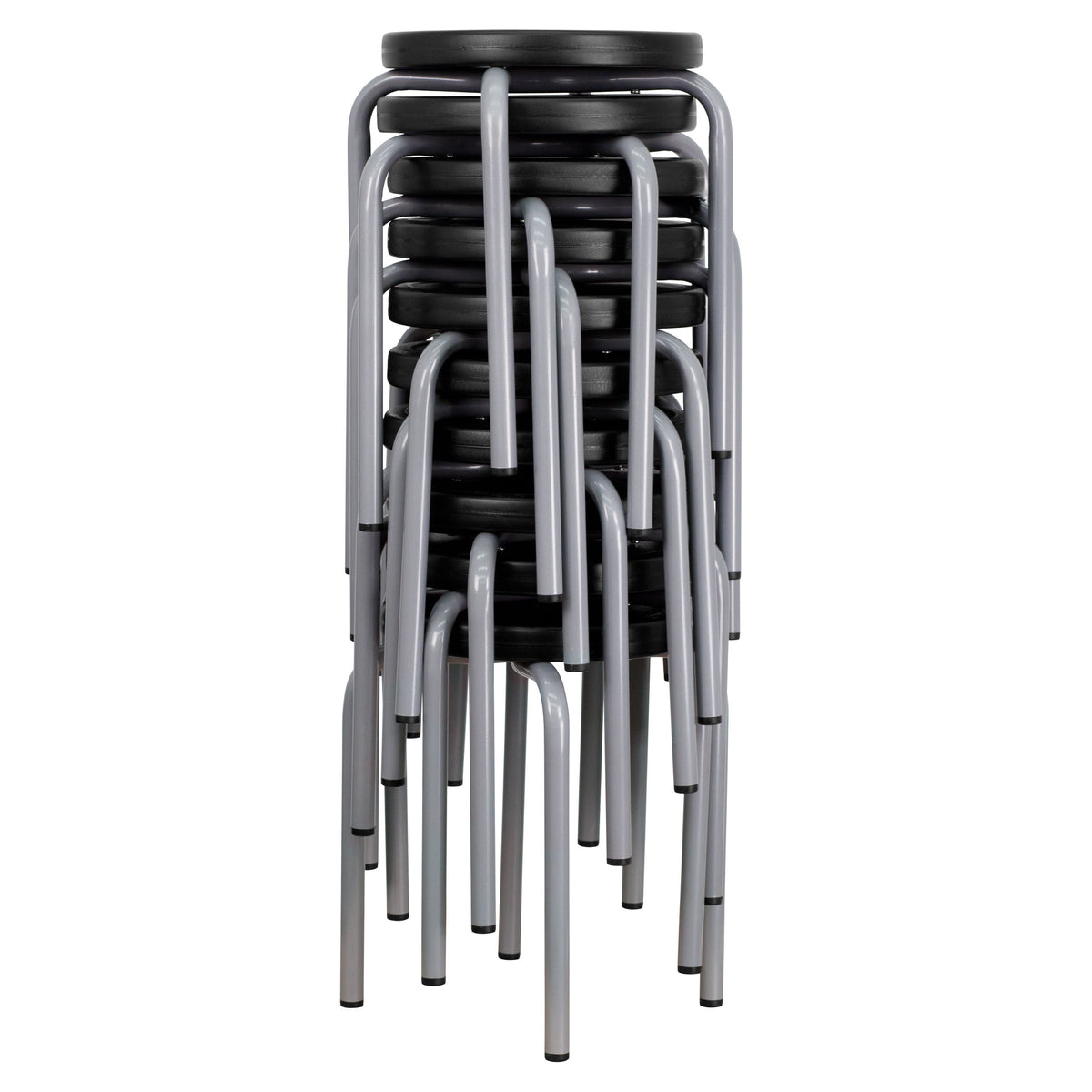Black |#| Stackable Backless Stool with Black Seat and Silver Powder Coated Frame