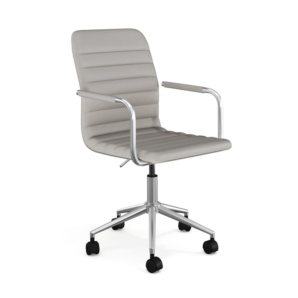 Gray Faux Leather/Polished Nickel Frame |#| Faux Leather Swivel Home Office Chair with Integrated Armrests-Gr/PolishedNickel
