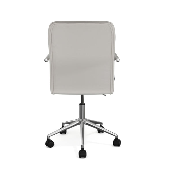 Gray Faux Leather/Polished Nickel Frame |#| Faux Leather Swivel Home Office Chair with Integrated Armrests-Gr/PolishedNickel