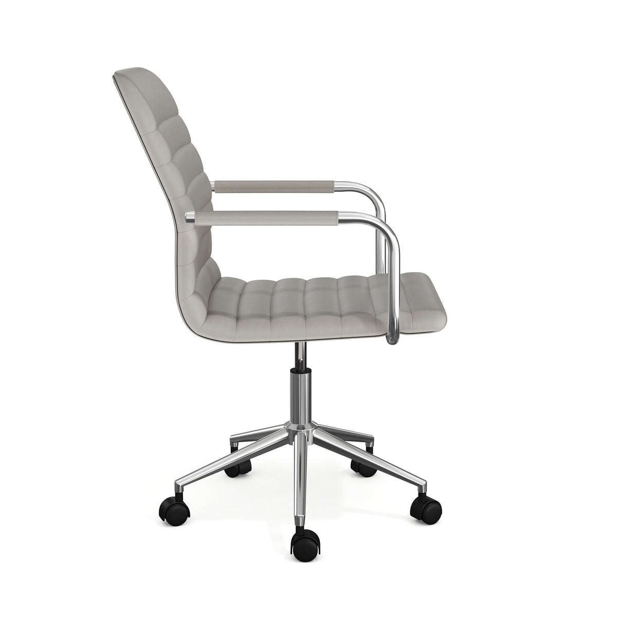 Gray Faux Leather/Polished Nickel Frame |#| Faux Leather Swivel Home Office Chair with Integrated Armrests-Gr/PolishedNickel