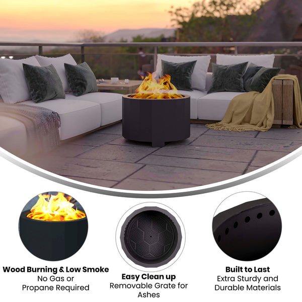 Black |#| Commercial Grade 27" Outdoor Smokeless Wood Burning Fire Pit - Black