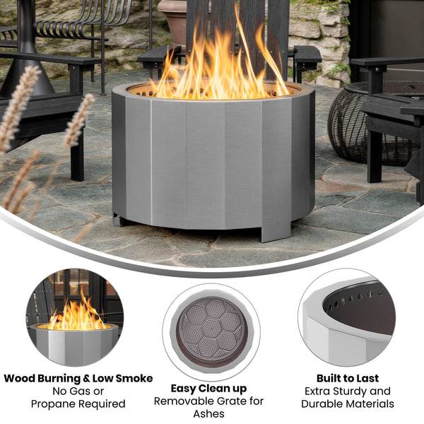 Stainless Steel |#| Commercial Grade 27" Outdoor Smokeless Wood Burning Fire Pit - Stainless Steel