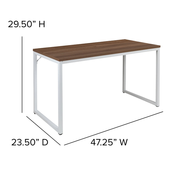 Walnut Top/White Frame |#| Industrial Modern Desk-47inchL Commercial Grade Home Office Desk-Walnut/White