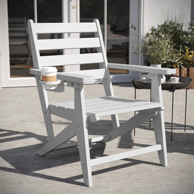 Tolleson Commercial Grade Adirondack Dining Chair with Fold Out Cup Holder, Weather Resistant Recycled HDPE Adirondack Chair - View 2