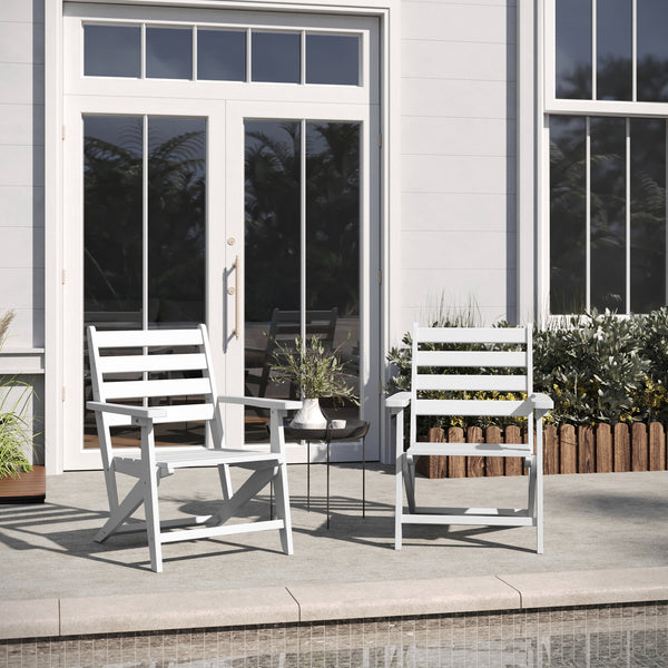 White |#| All-Weather Commercial Adirondack Dining Chair with Fold Out Cupholder - White