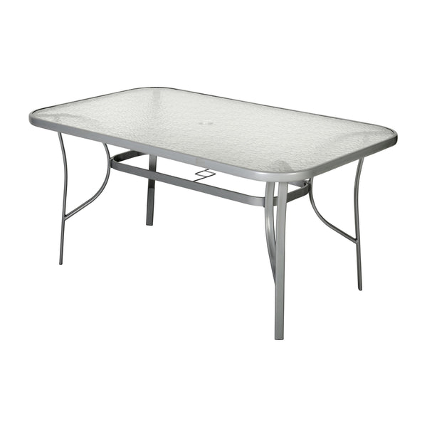 Clear Top/Silver Frame |#| Commercial 35x59 Tempered Glass and Steel Patio Table with Umbrella Hole-Silver