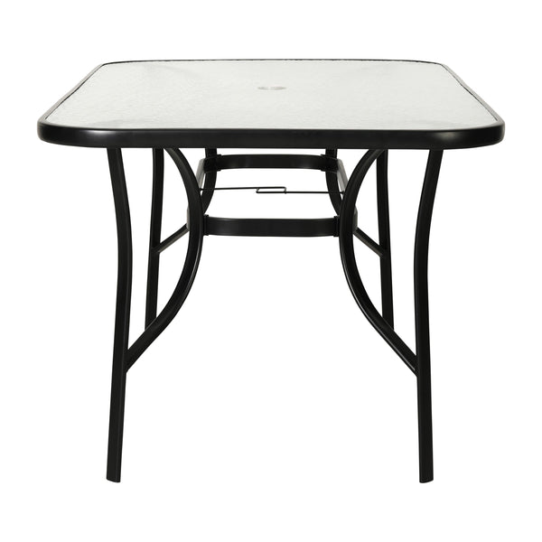 Flash Furniture Commercial Grade 35 inch x 59 inch Rectangular Patio Table with Tempered Glass Top with Umbrella Hole and Steel Tube Frame in Silver