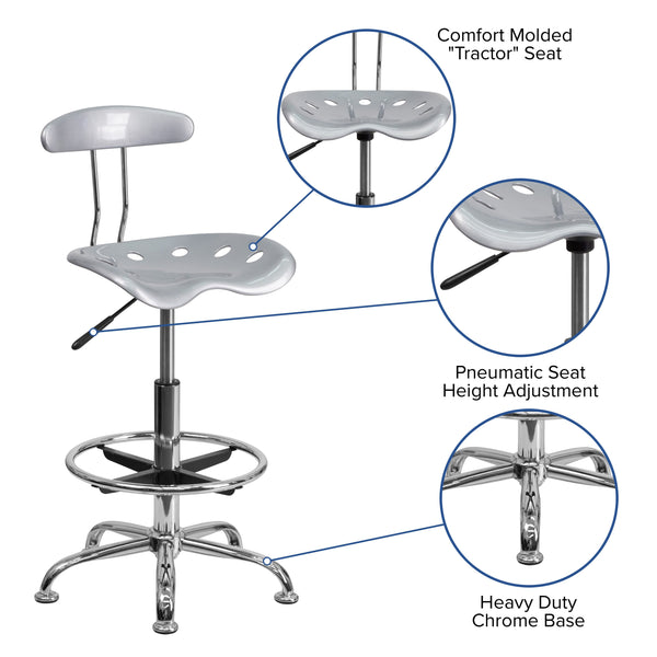 Silver |#| Vibrant Silver and Chrome Drafting Stool with Tractor Seat