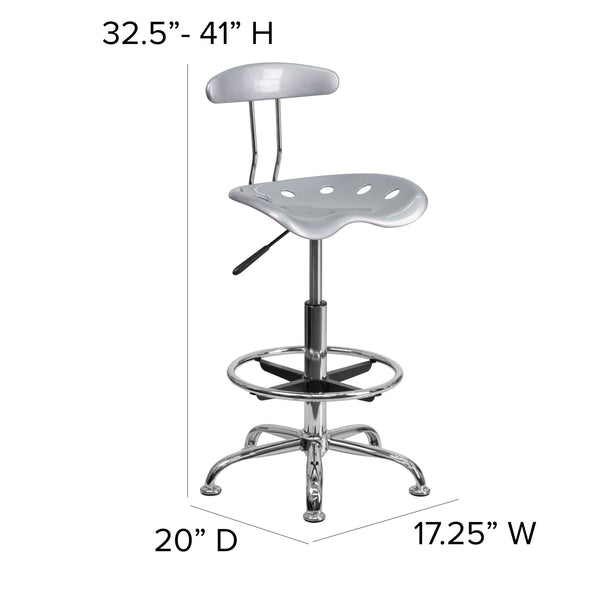 Silver |#| Vibrant Silver and Chrome Drafting Stool with Tractor Seat