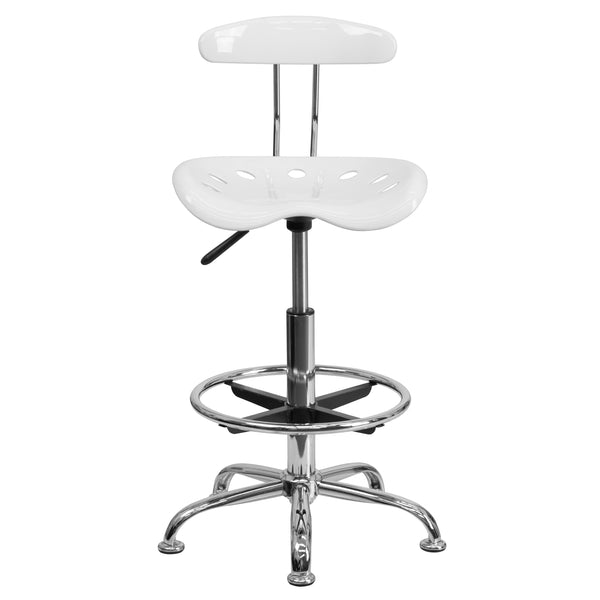 White |#| Vibrant White and Chrome Drafting Stool with Tractor Seat