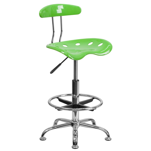 Apple Green |#| Vibrant Apple Green and Chrome Drafting Stool with Tractor Seat