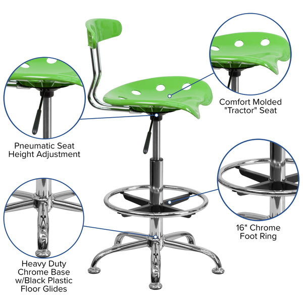 Apple Green |#| Vibrant Apple Green and Chrome Drafting Stool with Tractor Seat