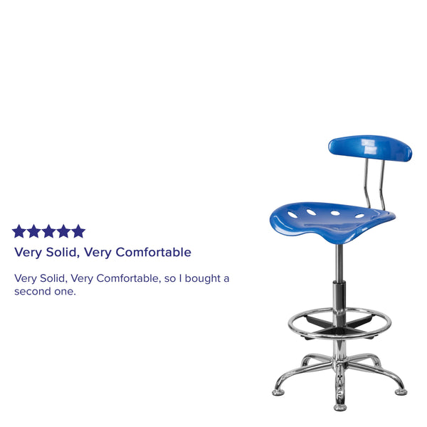 Bright Blue |#| Vibrant Bright Blue and Chrome Drafting Stool with Tractor Seat