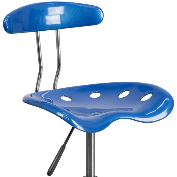 Bright Blue |#| Vibrant Bright Blue and Chrome Drafting Stool with Tractor Seat