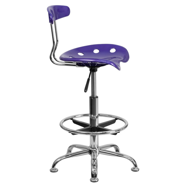 Violet |#| Vibrant Violet and Chrome Drafting Stool with Tractor Seat