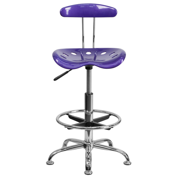 Violet |#| Vibrant Violet and Chrome Drafting Stool with Tractor Seat