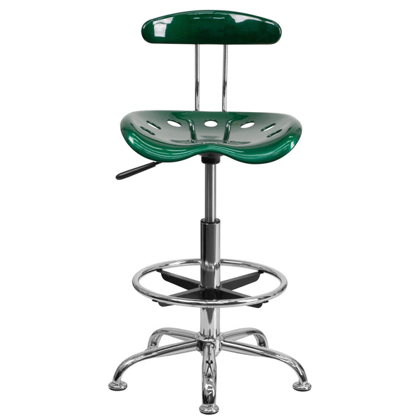 Green |#| Vibrant Green and Chrome Drafting Stool with Tractor Seat