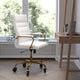 White LeatherSoft/Gold Frame |#| Executive Chair with Gold Frame & Arms on Skate Wheels - White LeatherSoft