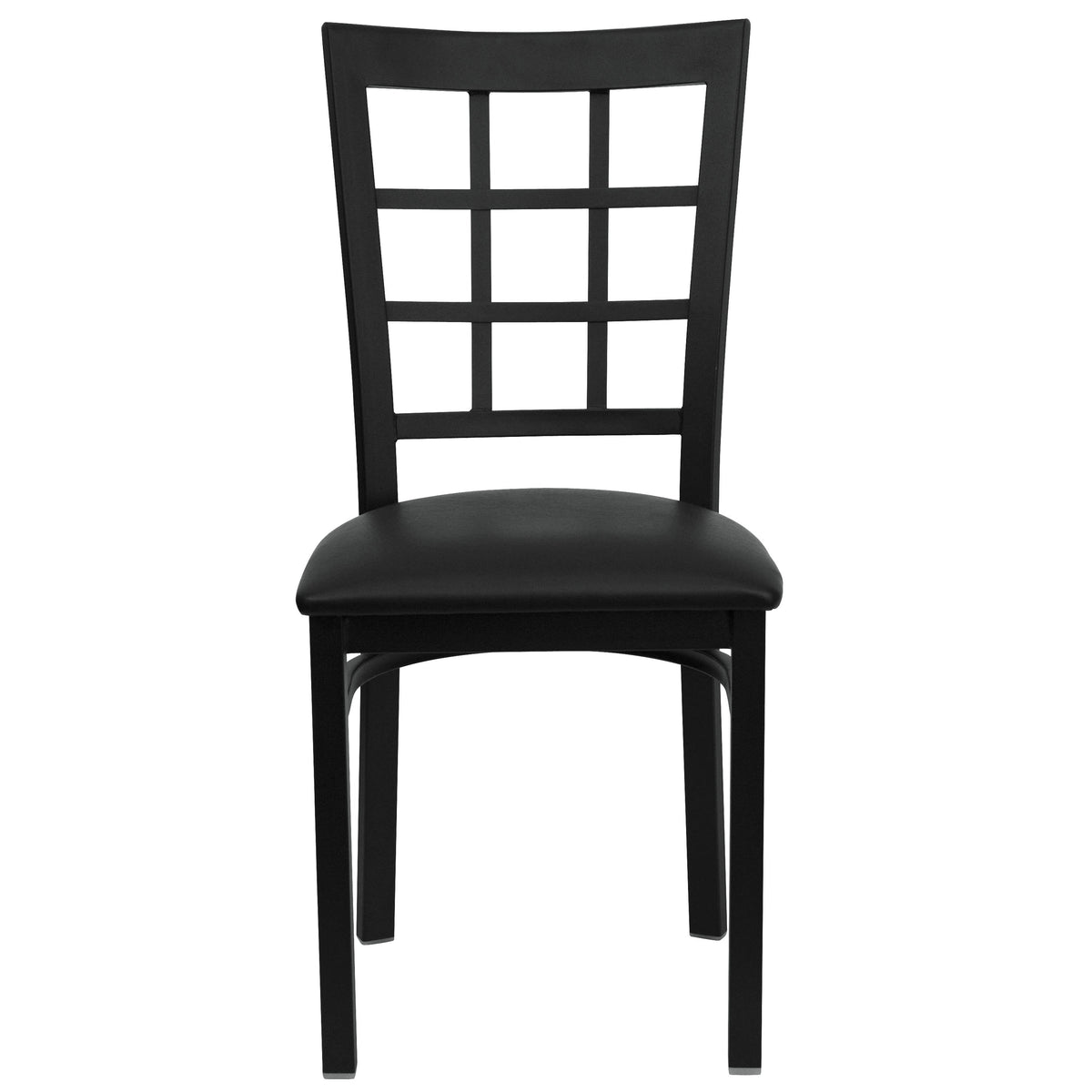 Black Vinyl Seat/Black Metal Frame |#| Black Window Back Metal Restaurant Chair - Black Vinyl Seat