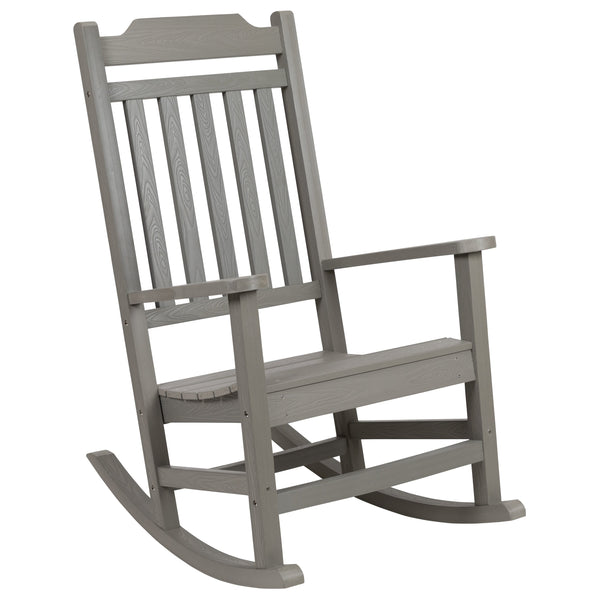 Gray |#| Outdoor Patio All-Weather Poly Resin Wood Rocking Chair in Gray