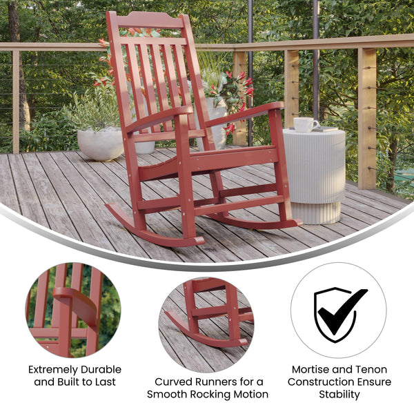 Red |#| Outdoor Patio All-Weather Poly Resin Wood Rocking Chair in Red