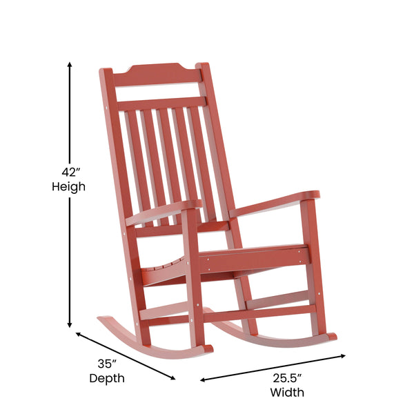 Red |#| Outdoor Patio All-Weather Poly Resin Wood Rocking Chair in Red