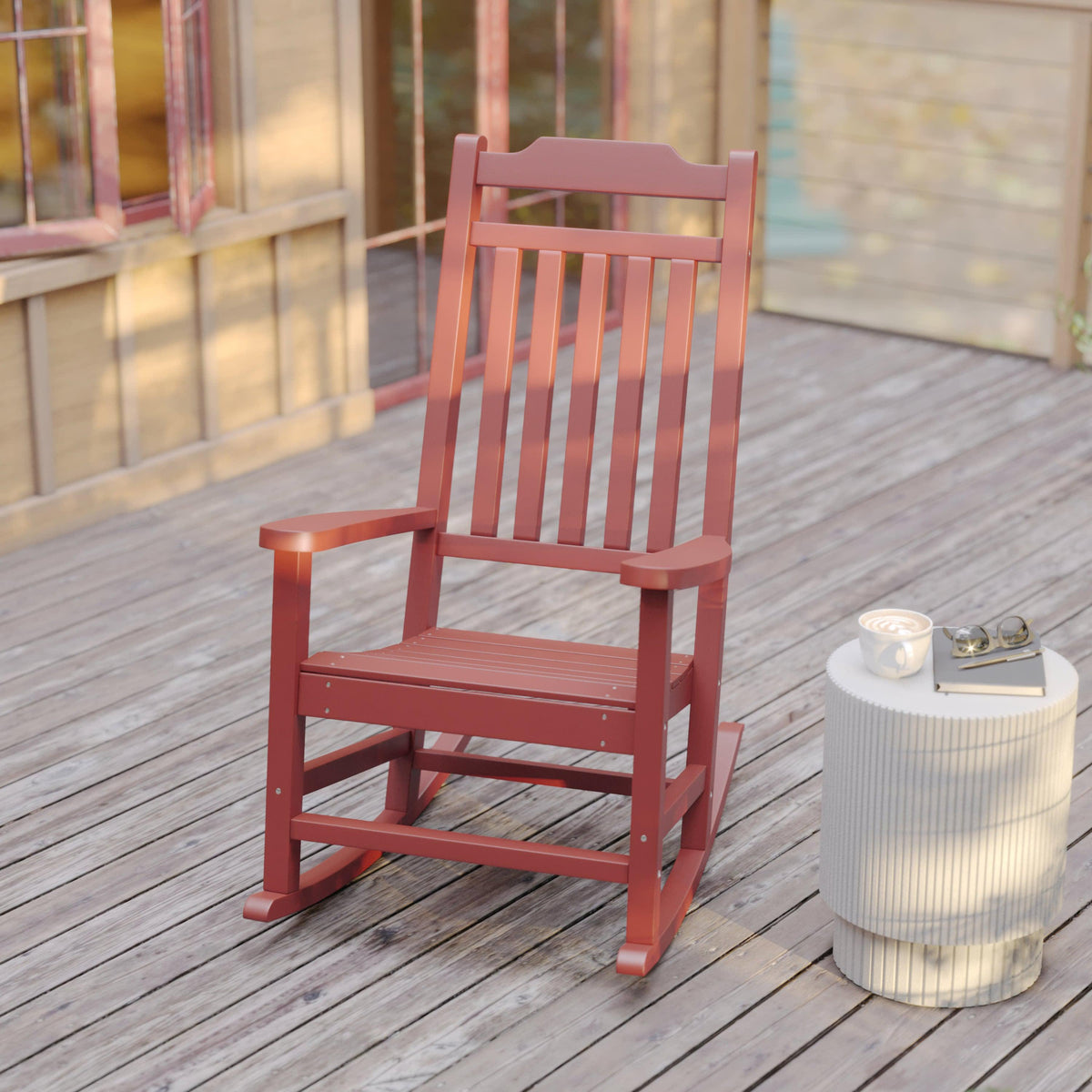 Red |#| Outdoor Patio All-Weather Poly Resin Wood Rocking Chair in Red