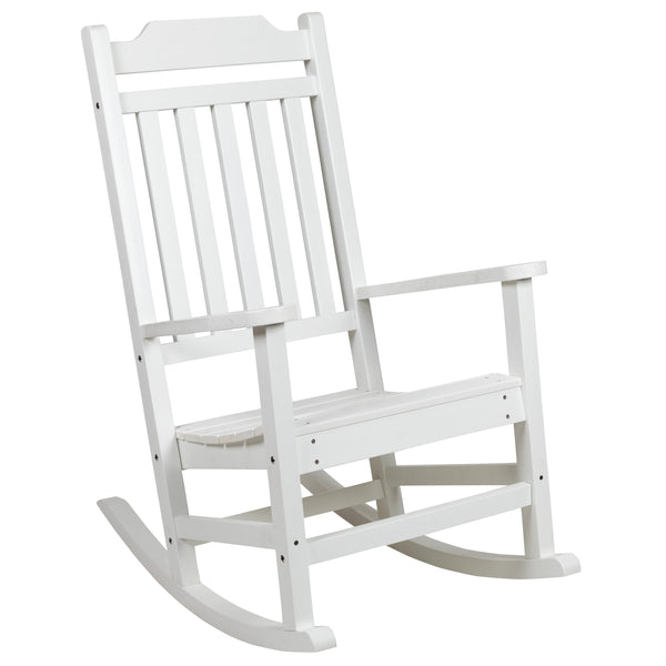 White |#| Outdoor Patio All-Weather Poly Resin Wood Rocking Chair in White