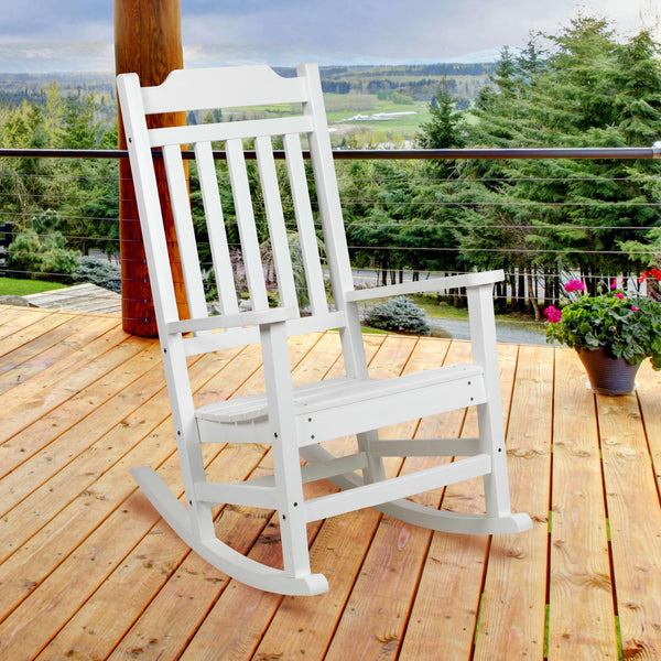 White |#| Outdoor Patio All-Weather Poly Resin Wood Rocking Chair in White