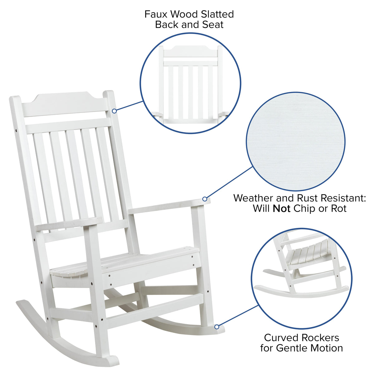 White |#| Outdoor Patio All-Weather Poly Resin Wood Rocking Chair in White