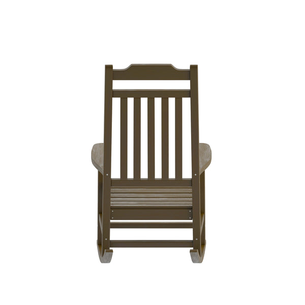 Mahogany |#| Outdoor Patio All-Weather Poly Resin Wood Rocking Chair in Mahogany