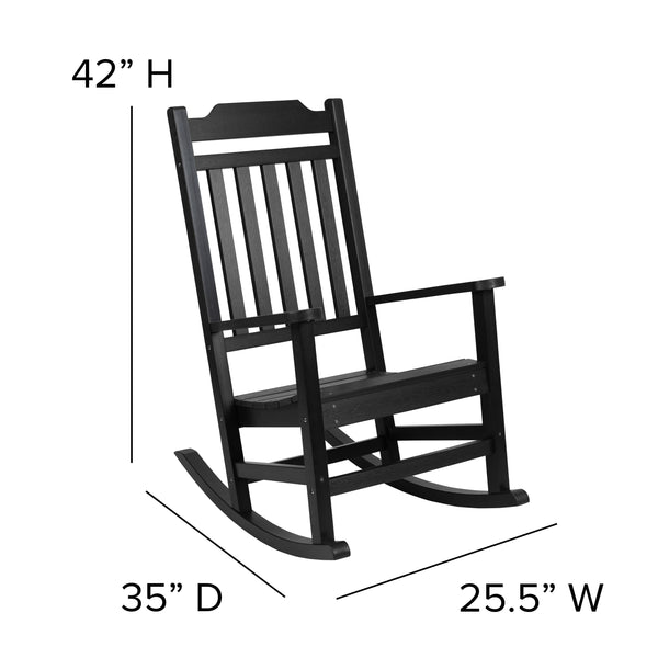 Black |#| Outdoor Patio All-Weather Poly Resin Wood Rocking Chair in Black