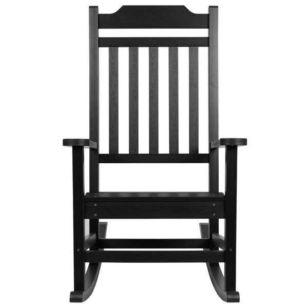 Black |#| Outdoor Patio All-Weather Poly Resin Wood Rocking Chair in Black