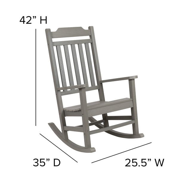 Gray |#| Outdoor Patio All-Weather Poly Resin Wood Rocking Chair in Gray