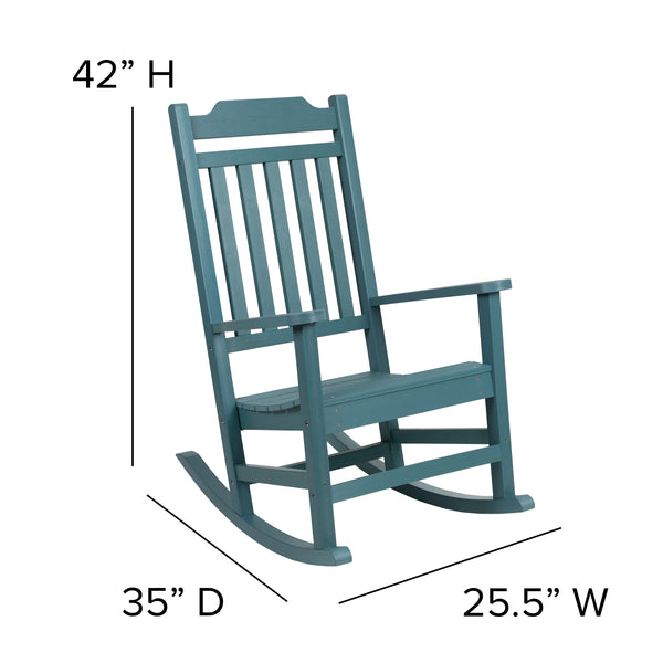 Teal |#| Outdoor Patio All-Weather Poly Resin Wood Rocking Chair in Teal