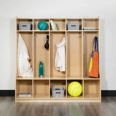 Wooden School Coat Locker with Bench, Cubbies, and Storage Organizer Hook-Safe, Kid Friendly Design (Natural)