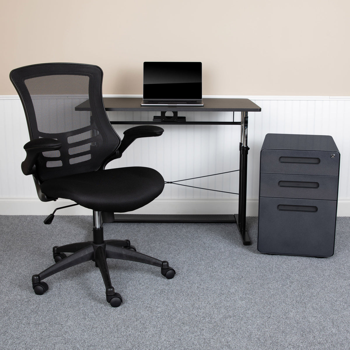 Office Set-Adjustable Computer Desk, Ergonomic Mesh Office Chair, Filing Cabinet