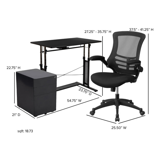 3PC Office Set-Adjustable Desk, Ergonomic Mesh Office Chair, Filing Cabinet