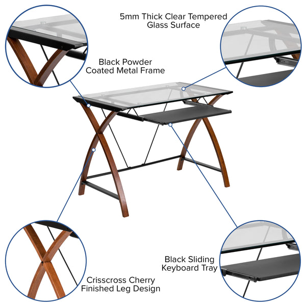 Office Set-Glass Computer Desk, Ergonomic Mesh Office Chair, Filing Cabinet