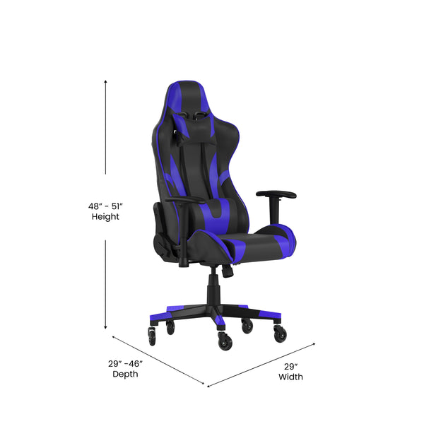 Blue |#| Office Gaming Chair with Roller Wheels & Reclining Back - Blue LeatherSoft