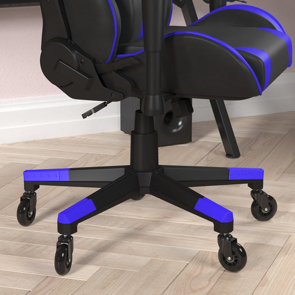 Blue |#| Office Gaming Chair with Roller Wheels & Reclining Back - Blue LeatherSoft
