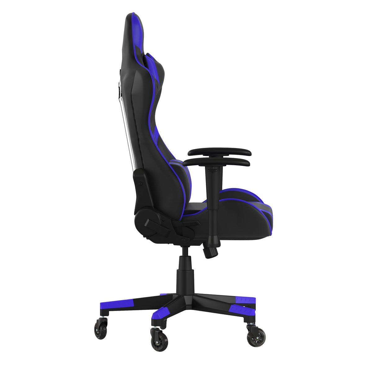 Blue |#| Office Gaming Chair with Roller Wheels & Reclining Back - Blue LeatherSoft