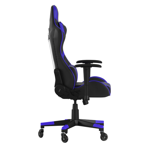 Blue |#| Office Gaming Chair with Roller Wheels & Reclining Back - Blue LeatherSoft