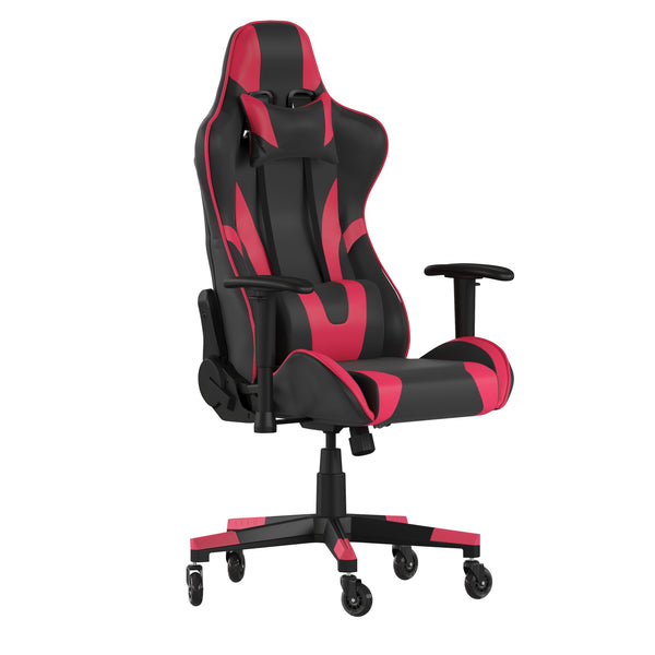 Red |#| Office Gaming Chair with Roller Wheels & Reclining Back - Red LeatherSoft