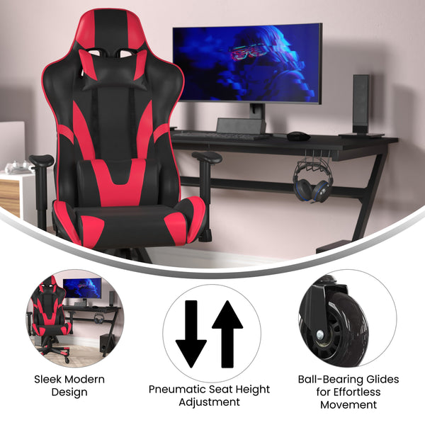 Red |#| Office Gaming Chair with Roller Wheels & Reclining Back - Red LeatherSoft