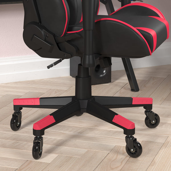 Red |#| Office Gaming Chair with Roller Wheels & Reclining Back - Red LeatherSoft