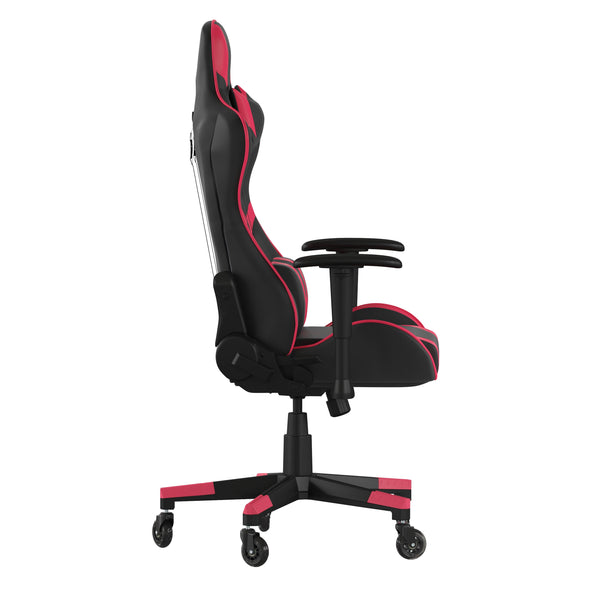 Red |#| Office Gaming Chair with Roller Wheels & Reclining Back - Red LeatherSoft