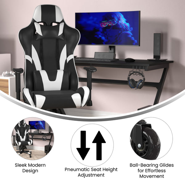 Black |#| Office Gaming Chair with Roller Wheels & Reclining Back - Black LeatherSoft