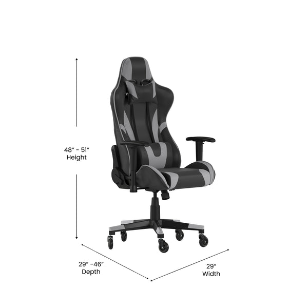 Gray |#| Office Gaming Chair with Roller Wheels & Reclining Back - Gray LeatherSoft